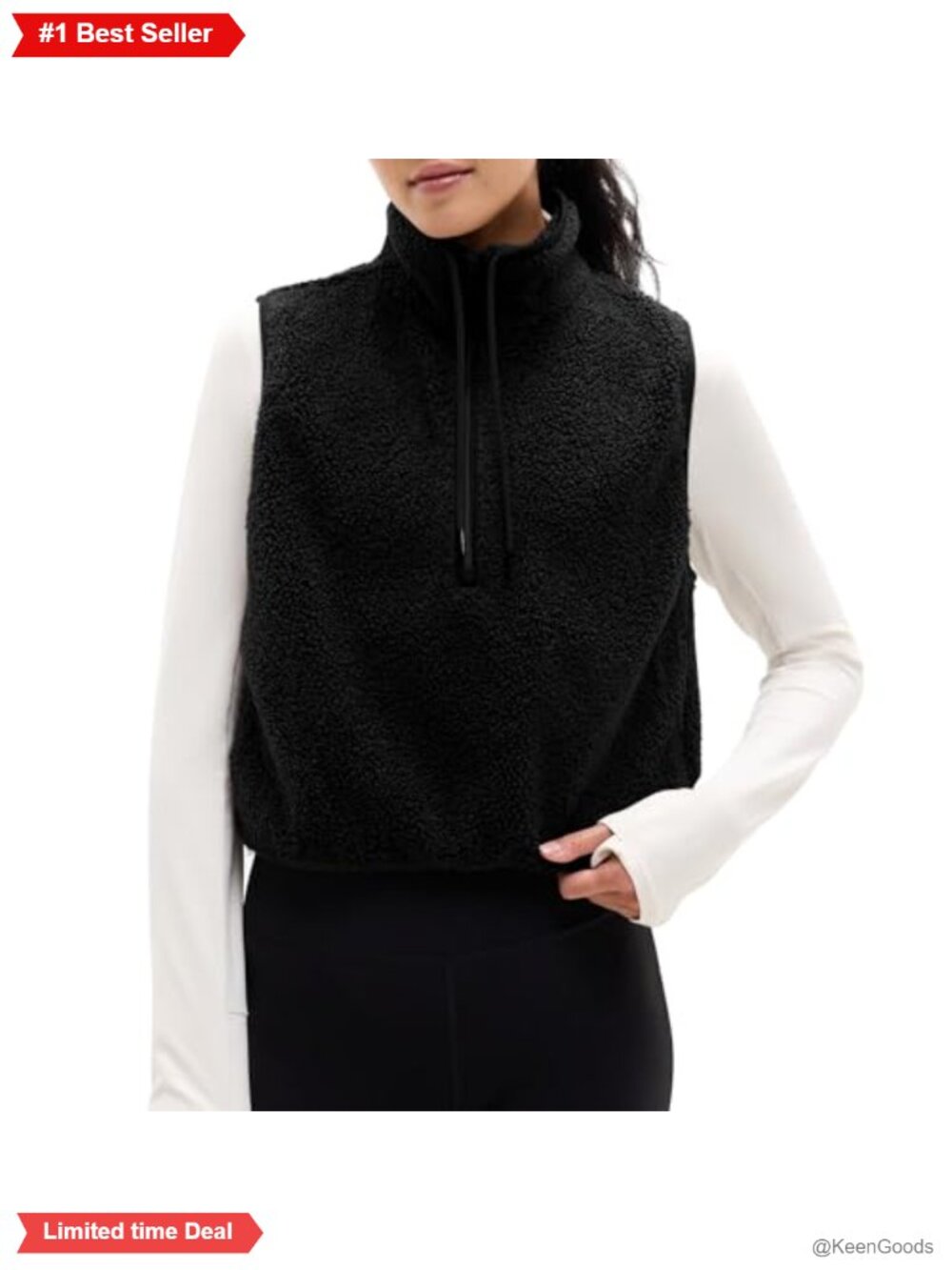 Sherpa Fleece Vest Womens Cropped Half Zip High Neck Sleeveless